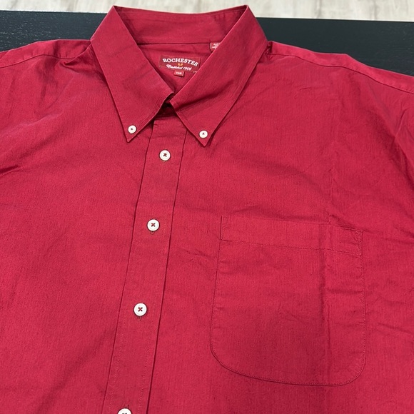 Rochester Mens Cotton Short Sleeve Red Button Up Collared Shirt - 3XB - Picture 3 of 7